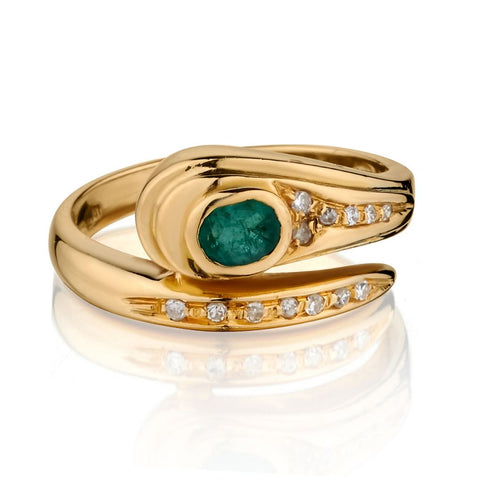 18KT YELLOW GOLD LADIES SERPENTINE GREEN EMERALD RING