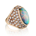 Ladies Custom Made 14kt Yellow Gold Opal and Diamond Ring. Spectacular!!