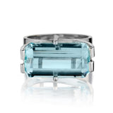 18kt Custom Made Contemporary Architectural Aqua Ring.