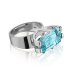 18kt Custom Made Contemporary Architectural Aqua Ring.