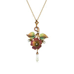 Art Nouveau Vintage Enamel and Pearl Floral Pendant