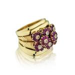 Ladies Vintage 14kt Y/G Ruby and Diamond Ring. Whimsical and Fun.