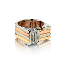 Whimsical 14kt Tri-Colour Diamond Square Band .0.30ct Tw