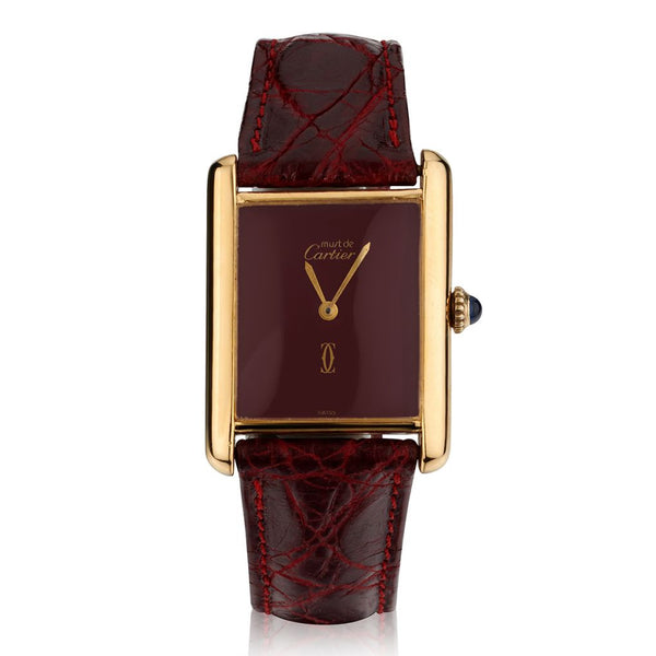 CARTIER MENS TANK VERMEIL WITH BURGUNDY DIAL .RARE. Van Rijk
