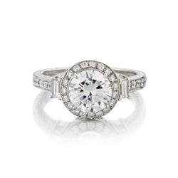 1.66 Carat Round Brilliant Cut Diamond Halo Set Engagement Ring