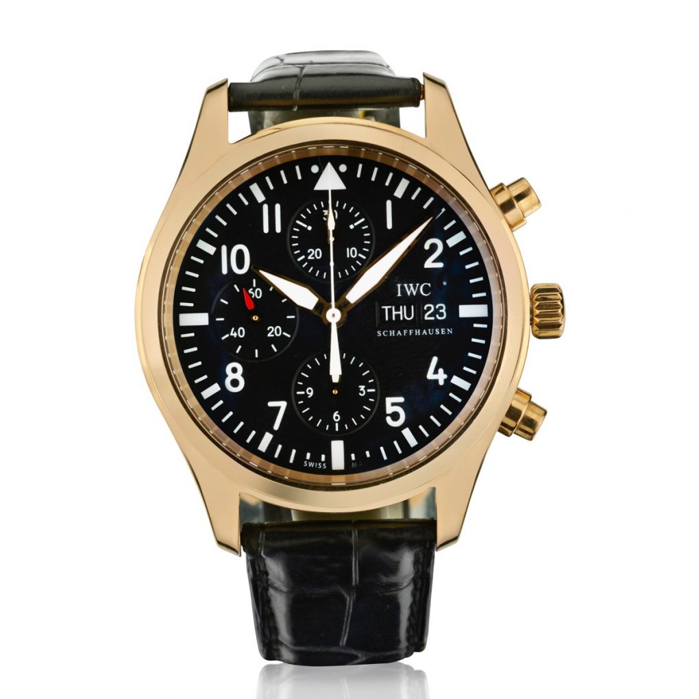 IWC Pilot Chronograph in 18kt Rose Gold .Day and Date. Ref IW