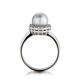 8MM Pearl And Diamond Halo 14KT White Gold Cocktail Ring