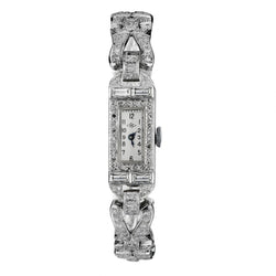 Ladies Platinum Vintage Dress Watch with Diamonds.