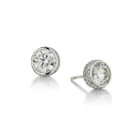 8.15 Carat Total Weight Round Brilliant Cut Diamond Bezel Stud Earrings