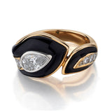 Unique Onyx & Diamond ring in 18kt Yellow Gold. Custom made.