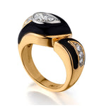 Unique Onyx & Diamond ring in 18kt Yellow Gold. Custom made.