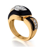 Unique Onyx & Diamond ring in 18kt Yellow Gold. Custom made.