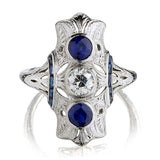 Blue Sapphire And Diamond Vintage Navette Platinum Ring