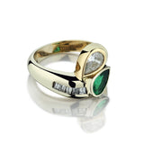 Custom-Made Pear-shaped Green Emerald And Diamond Ring