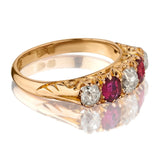 Old-Mine Cut Diamond And Ruby Gemstone 18KT Yellow Gold Ring