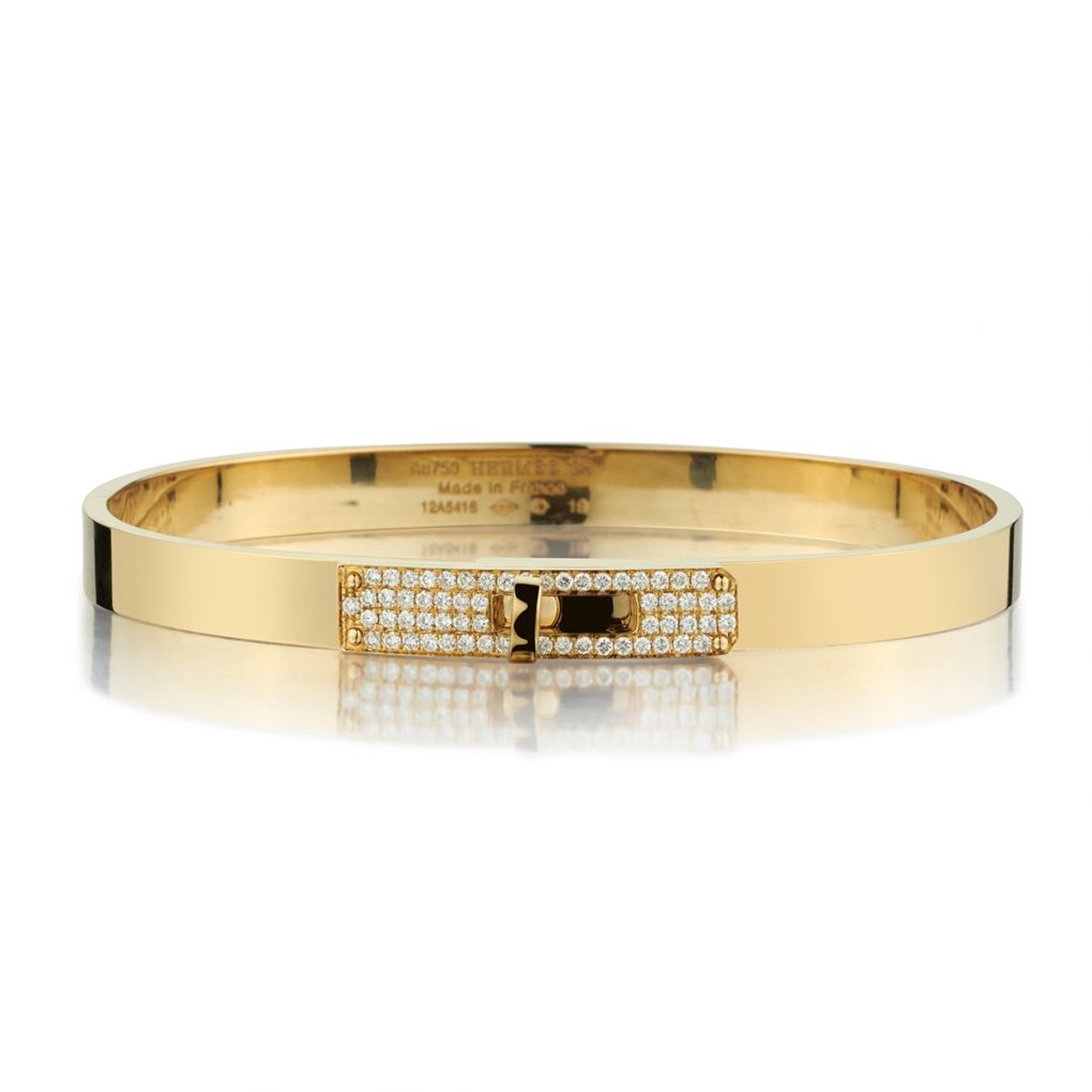 Hermes 18k Rose Gold and Diamond Kelly PM Bangle Bracelet Size SH | Yoogi's  Closet