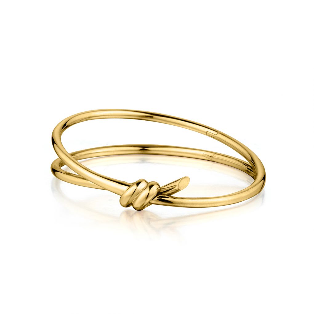 Tiffany Knot Double Row Hinged Bangle Bracelet in Rose Gold with Diamonds, Size: Medium