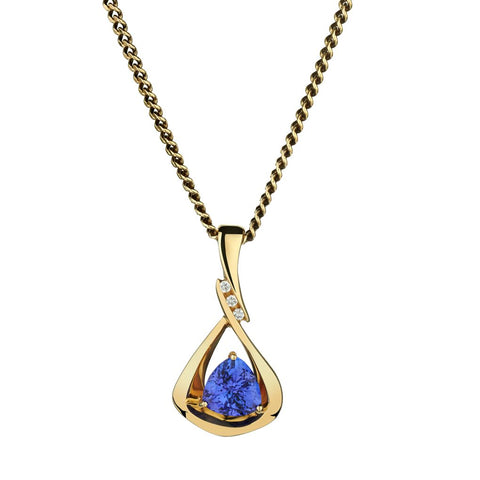 Tanzanite and Diamond Pendant in 14kt Yellow Gold.