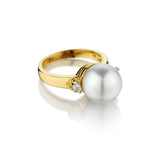 18kt Yellow Gold 12.5mm South Sea Pearl and Diamond Ring.