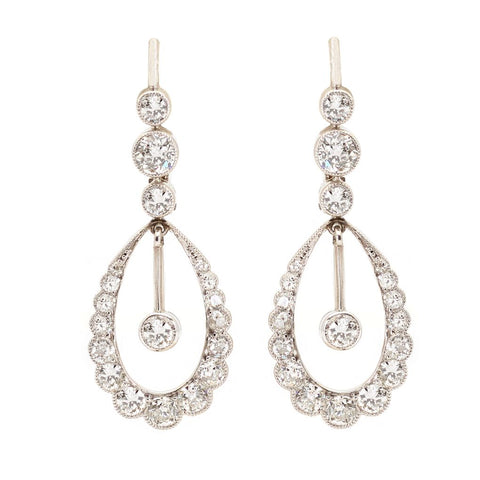 Edwardian Old-European Cut Diamond Drop Earrings