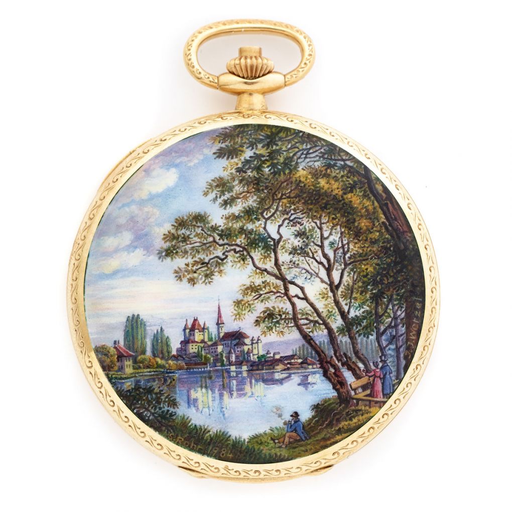 PATEK PHILIPPE YELLOW GOLD AND ENAMEL GENTLEMAN'S POCKET WATCH