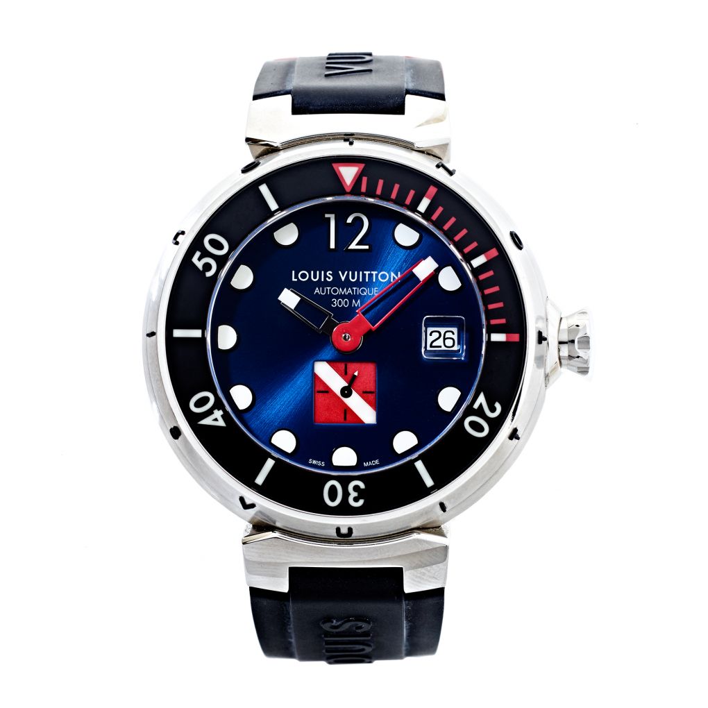Watch Louis Vuitton Tambour Diving II Or Rose XL  Tambour Diving II Pink  Gold - Blue Rubber Strap