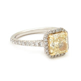 2.19ct Natural Fancy Light Yellow Radiant-Cut Halo Ring