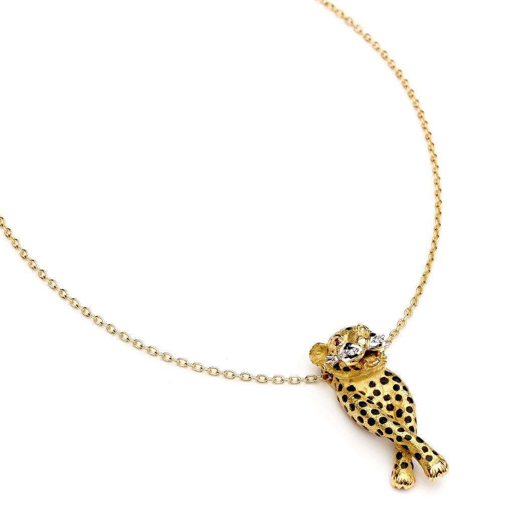 Yellow Gold Ruby, Diamond And Enamel Panther Necklace – Van Rijk