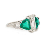 Art Deco Emerald-Cut Diamond & Green Emerald Ring