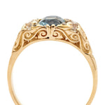 Victorian Three Stone Aquamarine Diamond Gold Ring