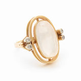 Retro Moonstone & Round Cut Diamond Yellow Gold Ring