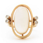 Retro Moonstone & Round Cut Diamond Yellow Gold Ring