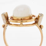 Retro Moonstone & Round Cut Diamond Yellow Gold Ring