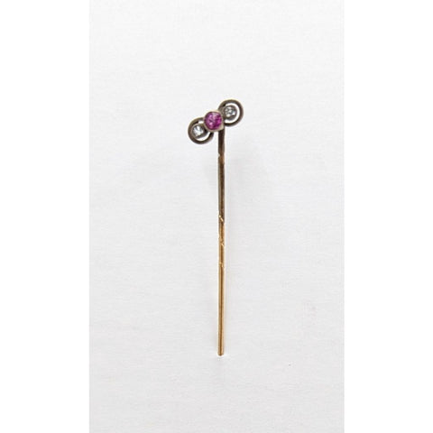 Vintage English 9ct Diamond and Ruby Stick/Tie Pin