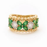 Marquise Cut Tsavorite and Diamond Yellow Gold Ring