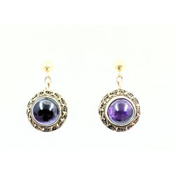 14kt and Silver Vintage Amethyst Cabachon Earring